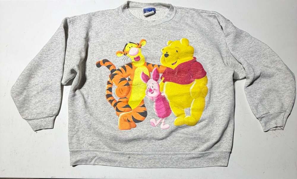 Vintage 90s Disney Pooh Tigger & Piglet Graphic Gray Crewneck Sweatshirt